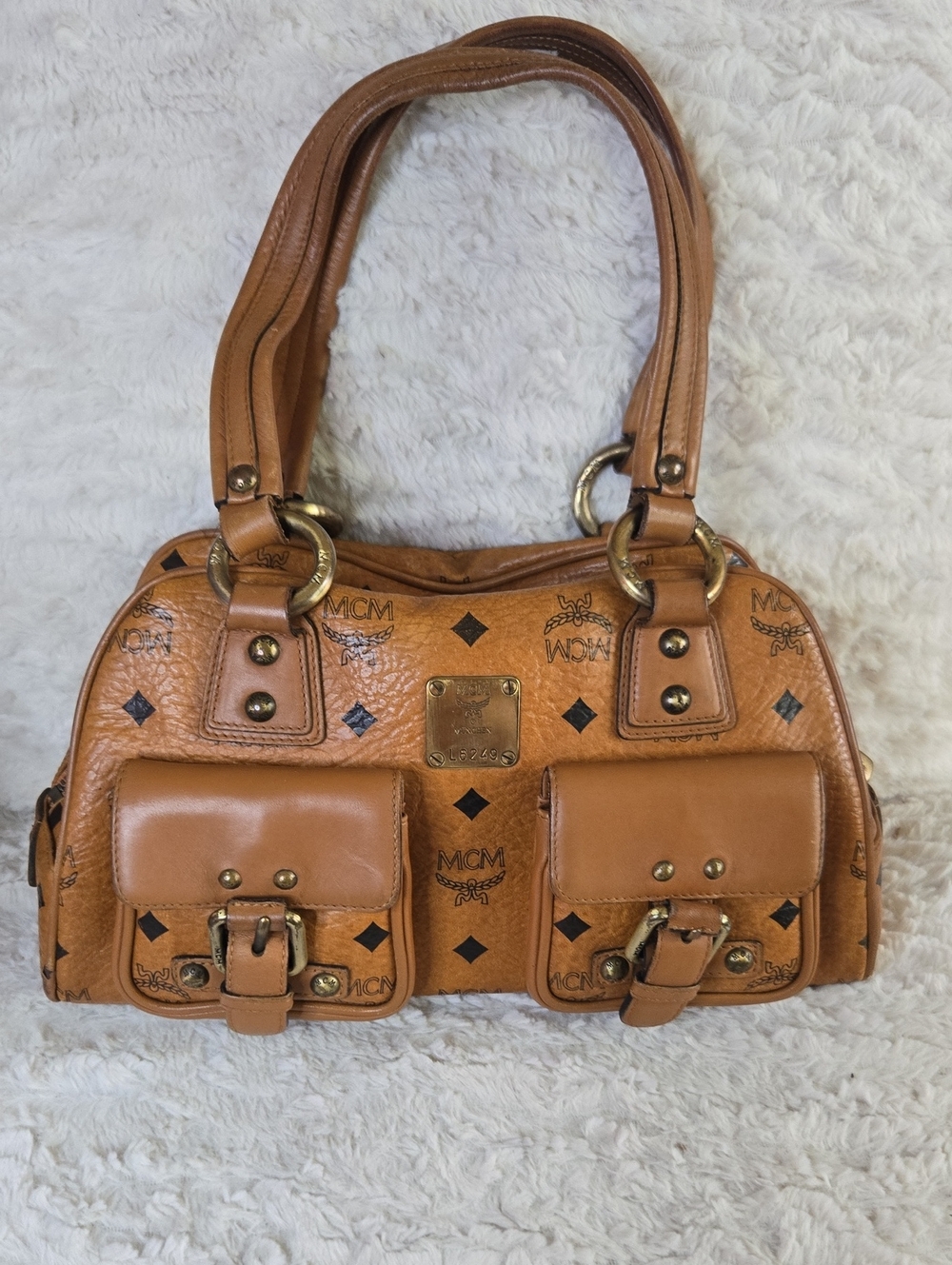 MCM Cognac Leather Tote with Front Pockets